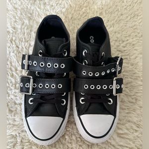 Converse All Star Black Leather Lift Platform with Buckles. Womens size 5.